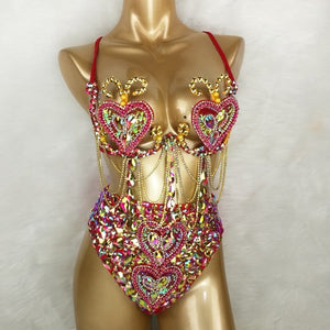 Samba Carnival Belly Wire Bra Hip scarf and Panty Hand Beads Passista Pageant Cabaret Broadway Theater Mardi Gras,Vegas Showgirls CB1721-3