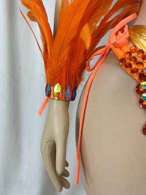 Top Quality Handmade Samba Rio Carnival Wire Bra+Belt+feather shawl With Stone Sexy Belly Dancing Costume
