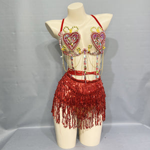 Samba Carnival Belly Wire Bra Hip scarf and Panty Hand Beads Passista Pageant Cabaret Broadway Theater Mardi Gras,Vegas Showgirls CB1721-3