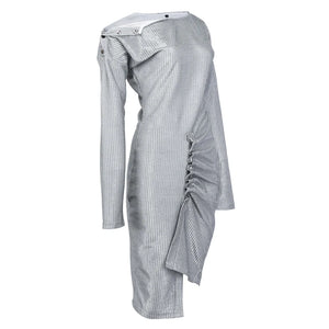Silver Starry Long Sleeve Mini Dress with Button Detail and Asymmetrical Ruched Hem for Women