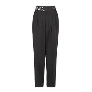 Women's Black Cut-Out Long Sleeve Crop Top and Pleated Wide Leg Dance Pants Set, Pinko Branded