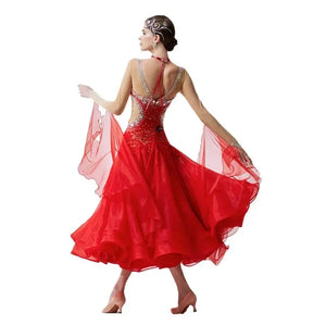 Women's Standard Ballroom Waltz Dress With Rhinestones In Multicolor For Competition Performance