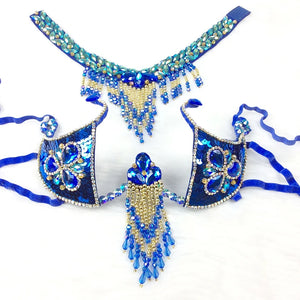 Women's Red Sequin Beaded Fringe Samba Belly Dance Costume Set