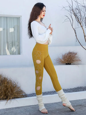 Women's Belly Dance Leggings With Diamond Cutout For Yoga, Gymnastics, And Ballet