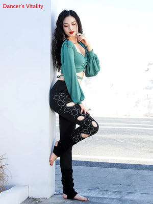 Women's Belly Dance Leggings With Diamond Cutout For Yoga, Gymnastics, And Ballet