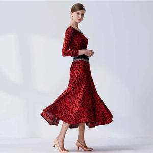 Standard Ballroom Waltz Practice Dress One-Piece Ice Silk Leopard Print For Women