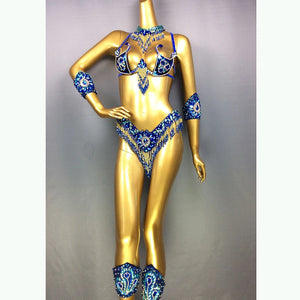 Women's Red Sequin Beaded Fringe Samba Belly Dance Costume Set