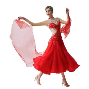 Women's Standard Ballroom Waltz Dress With Rhinestones In Multicolor For Competition Performance