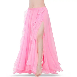 Belly Dance Skirt, Women's Royal Blue Chiffon Ruffle High Slit Maxi Skirt, Belly Dancing Performance Apparel