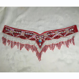 Belly Dance Hip Scarf, Women's Black & Silver Sequin Beaded Fringe Hip Belt, Tribal Dance Skirt