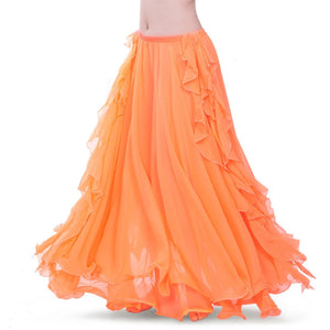 Belly Dance Skirt, Women's Royal Blue Chiffon Ruffle High Slit Maxi Skirt, Belly Dancing Performance Apparel