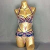 Belly Dance Costume Women's White Beaded Halter Bra and Belt Set with Iridescent Sequins and Dangling Chains