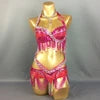 Belly Dance Costume, Women's Black & Silver Beaded Halter Top & Skirt Set, Sequin & Bead Fringe, Performance Wear
