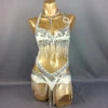 Belly Dance Costume, Women's Black & Silver Beaded Halter Top & Skirt Set, Sequin & Bead Fringe, Performance Wear