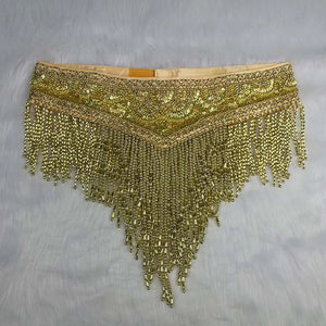 Belly Dance Hip Scarf, Women's Red Beaded Sequin Fringe Tassel Skirt, Latin Dance Costume Accessory