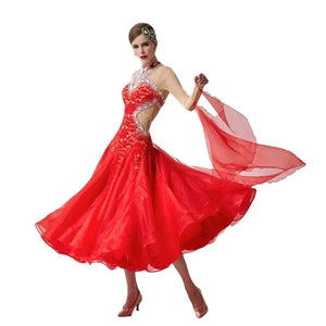 Women's Standard Ballroom Waltz Dress With Rhinestones In Multicolor For Competition Performance