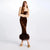 Velvet Feather-Trim Strapless Tube Dress with Slit Detail