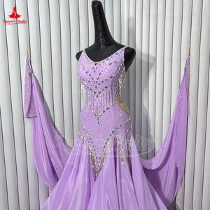 Women's Ballroom Dance Dress Sleeveless Backless Lavender Full Swing For Waltz Foxtrot Competition