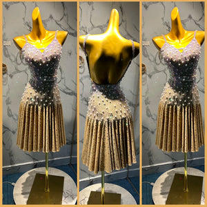 Women's Purple Teal Embellished Fringe Sequin Latin Dance Dress