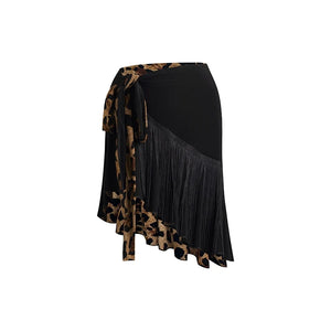 Women's Leopard Print Ruffled Wrap Dance Skirt for Latin Salsa Rumba