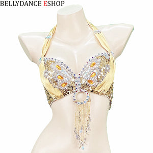 Belly Dance Bra Top, Women's Red Sequin & Beaded Halter Top with Fringe, Belly Dancing Costume