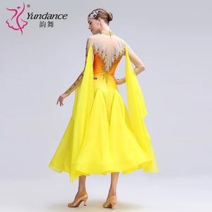 Women's Standard Ballroom Waltz Dress With Rhinestones Multicolor For Competition