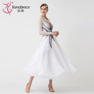 Women's Standard Ballroom Waltz Competition Dress With Rhinestones In Multicolor