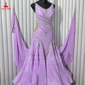 Women's Ballroom Dance Dress Sleeveless Backless Lavender Full Swing For Waltz Foxtrot Competition