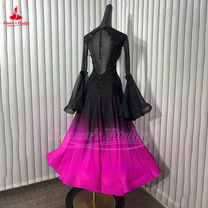 Adult Social Dance Long Sleeve Gradual Change Color Big Swing Dress Blackpool Dance Festival Standard Waltz Professional Costume
