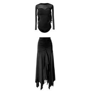 Dance Dress Women's Burgundy Mesh Long Sleeve Ruched Asymmetrical Hem Ballroom Latin Dance Dress
Dance Dress Women's Black Mesh Long Sleeve Ruched Asymmetrical Hem Ballroom Latin Dance Dress