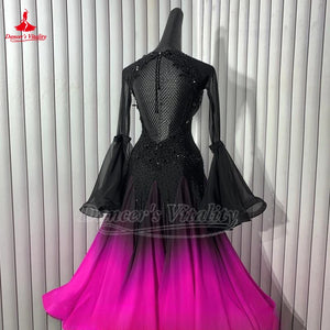 Adult Social Dance Long Sleeve Gradual Change Color Big Swing Dress Blackpool Dance Festival Standard Waltz Professional Costume
