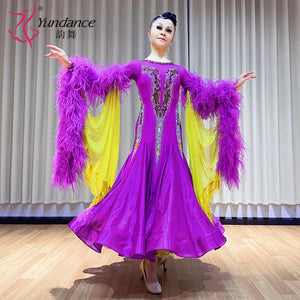 Women's International Standard Ballroom Dance Dress Satin Chiffon For Competition