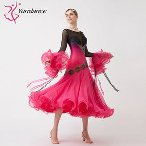 Women's Standard Ballroom Waltz Dress With Rhinestone Accents Multicolor For Competition Performance
