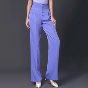 Women's White/Lavender/Black Off-Shoulder/Square Neck/Asymmetrical Ruffle Top with Pink/Lavender/Purple High-Waisted Wide-Leg Pants for Ballroom Dance