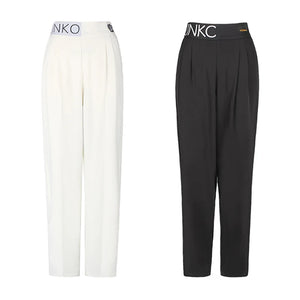 Women's Black Cut-Out Long Sleeve Crop Top and Pleated Wide Leg Dance Pants Set, Pinko Branded