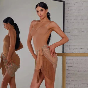 Women's Nude Backless Sweetheart Neck Bodysuit Leotard with Clear Straps for Dance