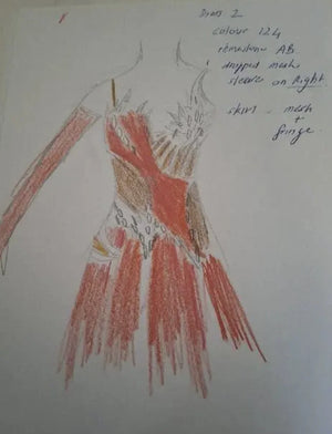 Women's Red and Gold Rhinestone AB Mesh Fringe Dance Dress for Latin Ballroom