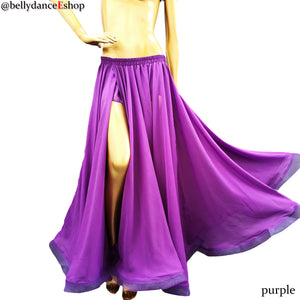 Belly Dance Women's Yellow Chiffon Full Circle Skirt with Gold Trim, Slit Design