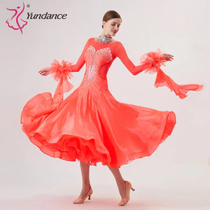 Women's Standard Ballroom Waltz Dress With Rhinestones Multi-Color For Competition