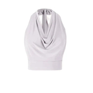 Women's White Halter Neck Draped Cowl Neck High Slit Ruched Maxi Dress for Latin Dance