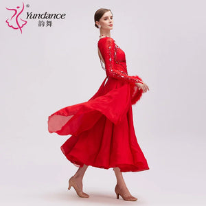 Women's Standard Ballroom Dance Dress Chiffon Red For Stage Performance