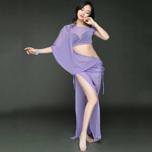 Women's Belly Dance Long Dress Costume With Short Sleeves For Performance