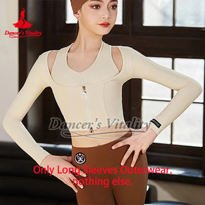 Women's Beige Long Sleeve Leotard with Leggings and Leg Warmers for Dance Practice