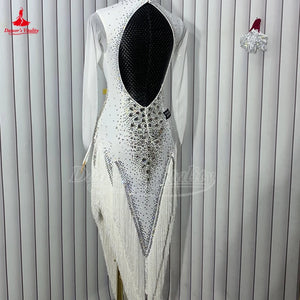Women's Adult Latin Ballroom Dance Dress With Tassel Fringe For Competition
