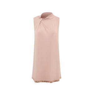 Women's Nude Sleeveless High-Neck Ruffled Fringe Latin Dance Dress