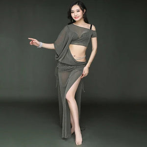 Women's Belly Dance Long Dress Costume With Short Sleeves For Performance