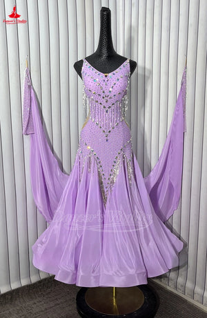 Women's Ballroom Dance Dress Sleeveless Backless Lavender Full Swing For Waltz Foxtrot Competition