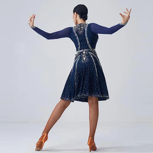 Women's And Girls Latin Ballroom Competition Dress With Rhinestones Chinese Style For Performance