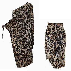 Women's Brown Leopard Print One-Shoulder Asymmetrical Hem Latin Dance Dress
