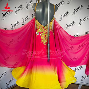 Women's Ballroom Dance Dress Sleeveless Chiffon Ombre Full Skirt For Waltz Foxtrot Competition